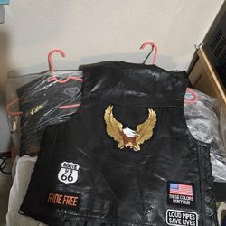 Black leather biker riding vest