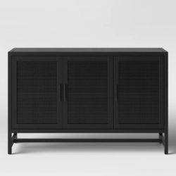 Black Rattan 3 Door TV Stand/Cabinet 