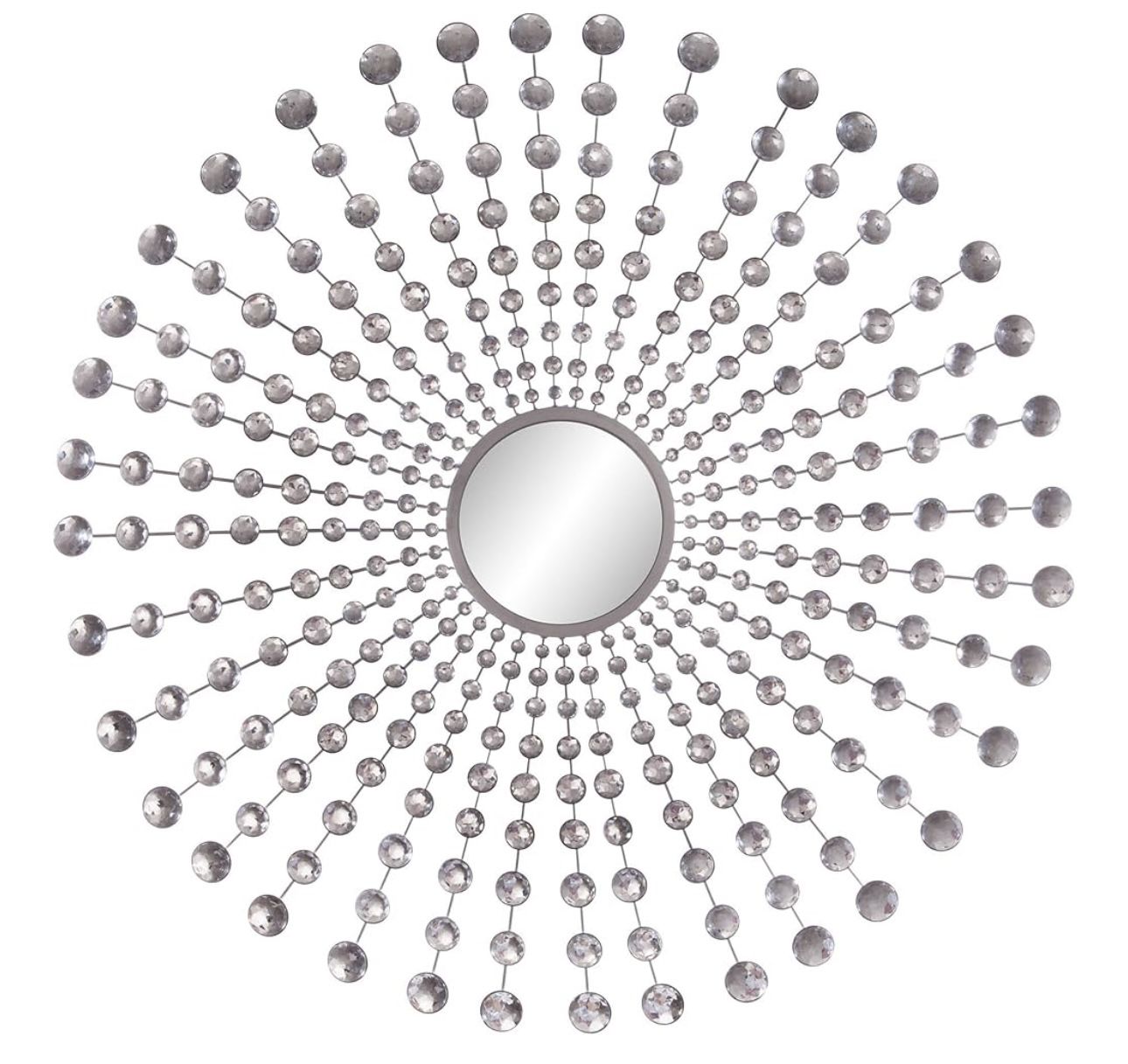 Patton Round Silver Wall Decorative Jeweled Starburst Mirror