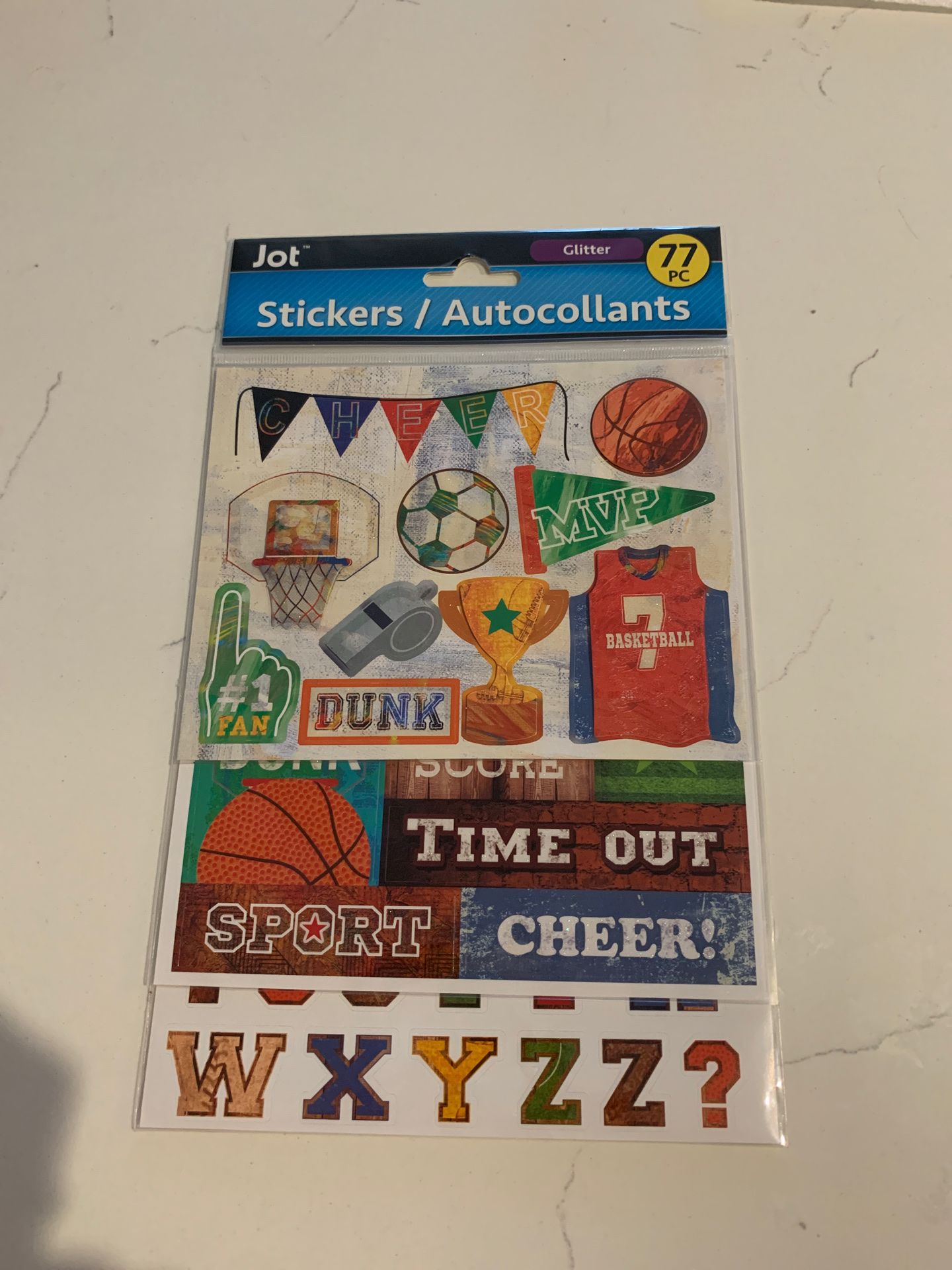 Sports craft scrapbooking stickers 3D, glitter, and alphabet