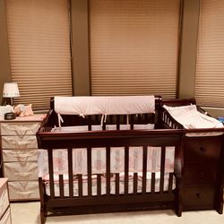 Cherry wood crib & changing table with drawers