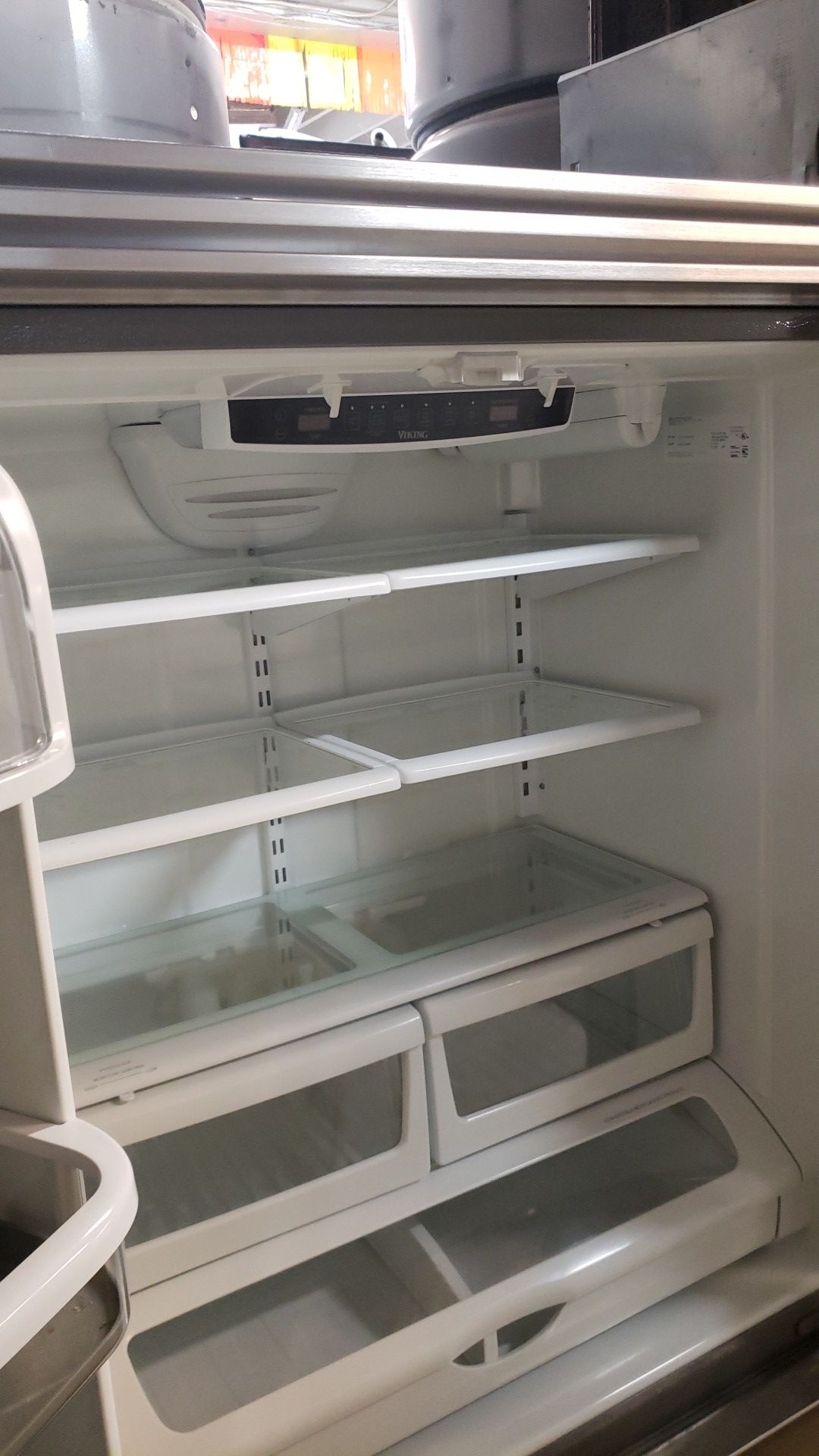 Viking French door refrigerator with internal water dispenser and ice