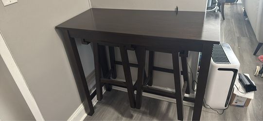 Dark Wood Counter Height Table with Stools