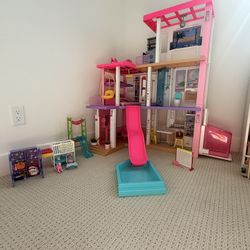 Barbie Dream House With Car, Camper, Barbies, And Accessories