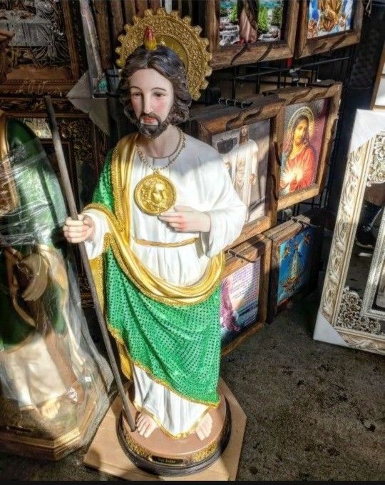 San Judas Tadeo Statue Estatua 37"Inches Tall - 3 Feet Saint Jude Regular O VESTIDO VERDE Alta Calidad High Quality