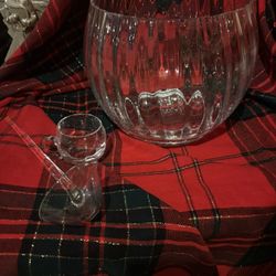 Crate and Barrel optic glass punch bowl set.
