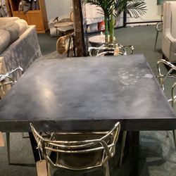 47x 47 - 31 H Patio Concrete Table w/ Black Metal Legs  As Is  ( Wear F& Tear)  SKU  6FUNBV