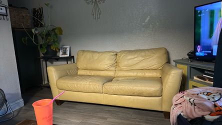 Comfy yellow leather couch