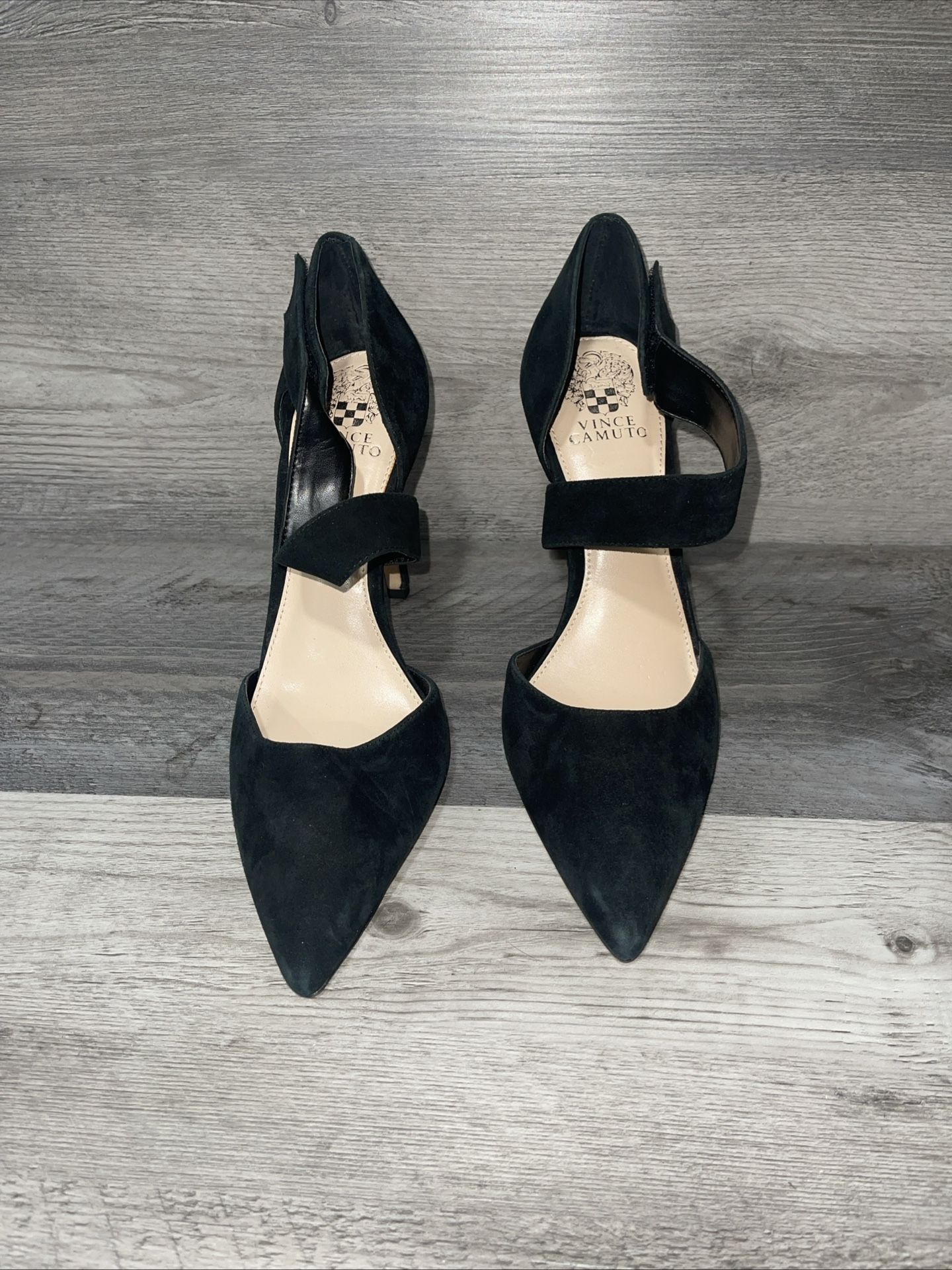 VINCE CAMUTO Black Ankle Strap Suede Heels Shoes 8.5M