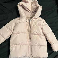 Old Navy Pink Water-Resistant Puffer Jacket Coat , Bear Ears, Baby 12-18 Months