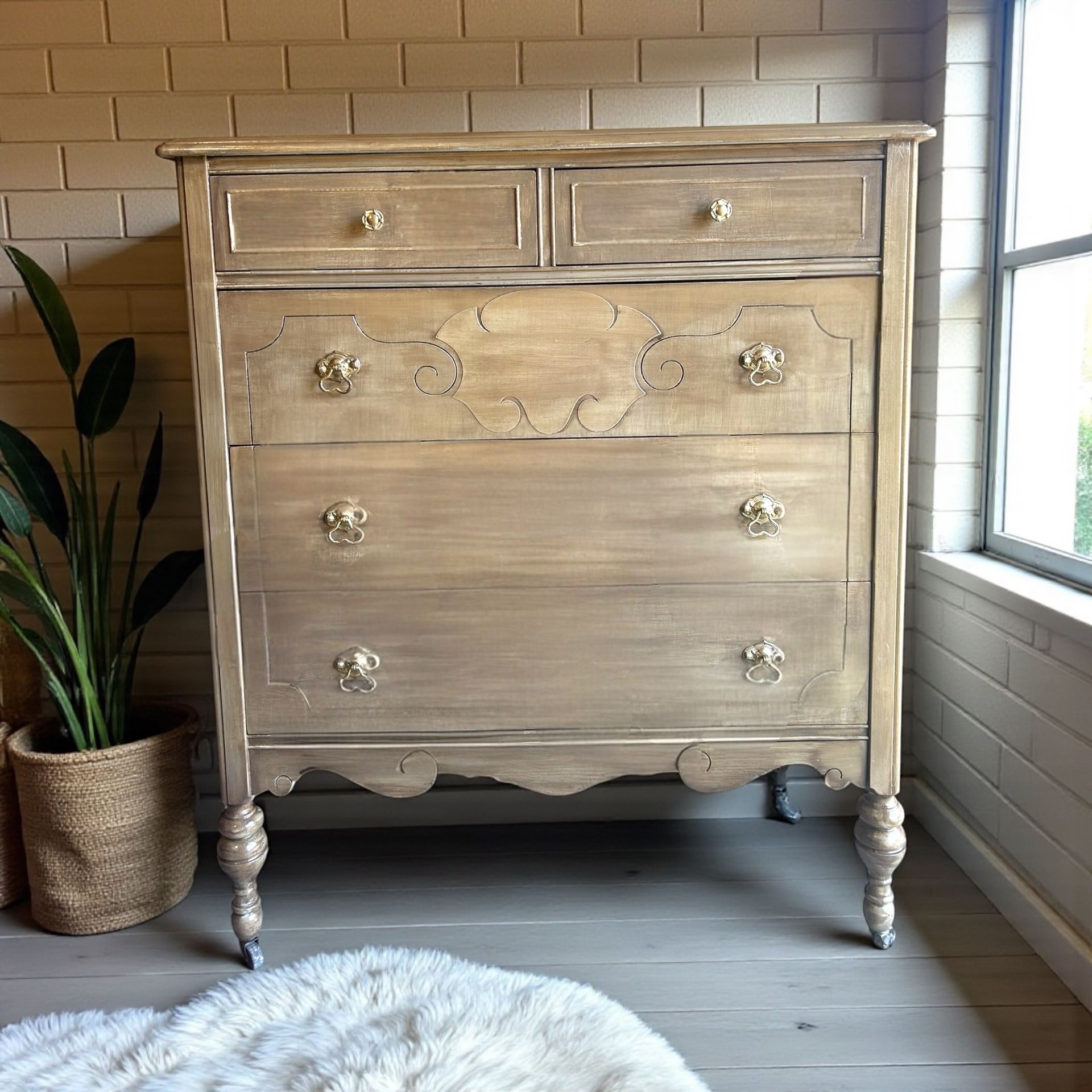 Newly refinished tall boy vintage dresser