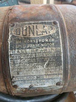 vintage Dunlap Type SR14E Bench Grinder,