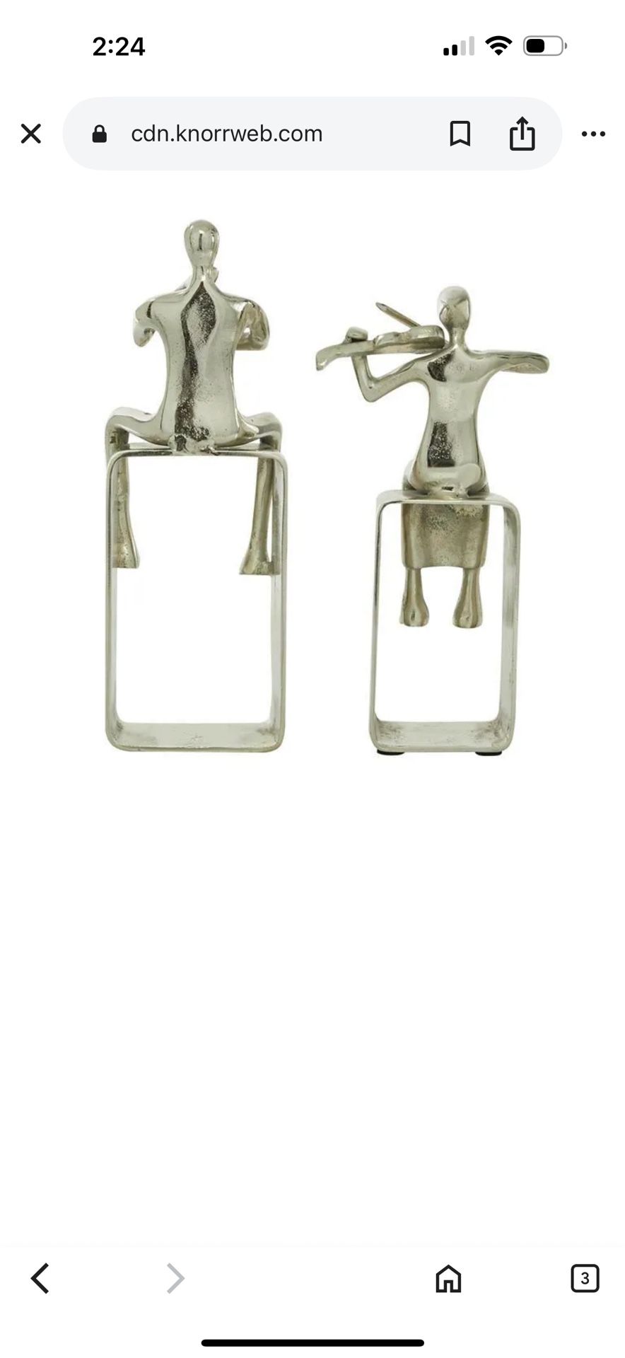 Silver Aluminum Musician Sculpture, Set of 2