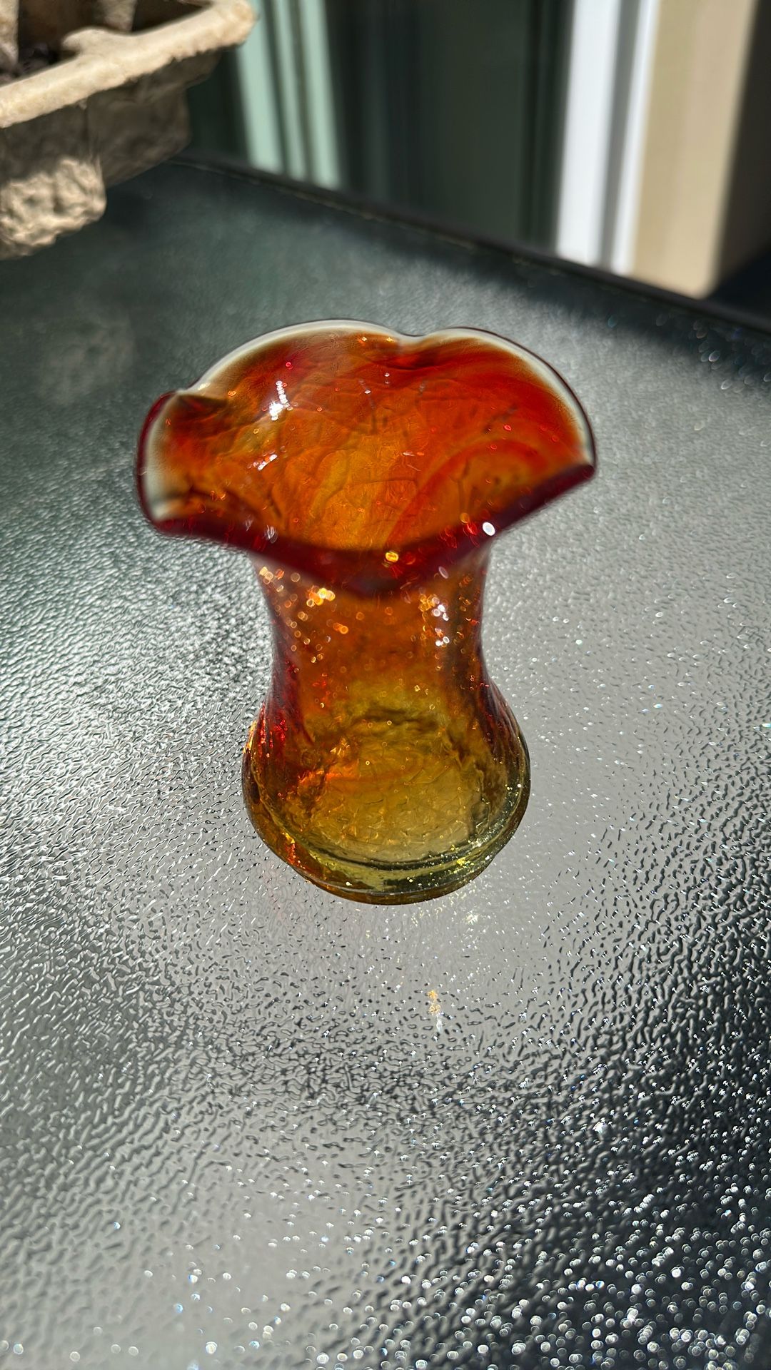 Vintage Kanawha Amberina Crackle Glass Vase