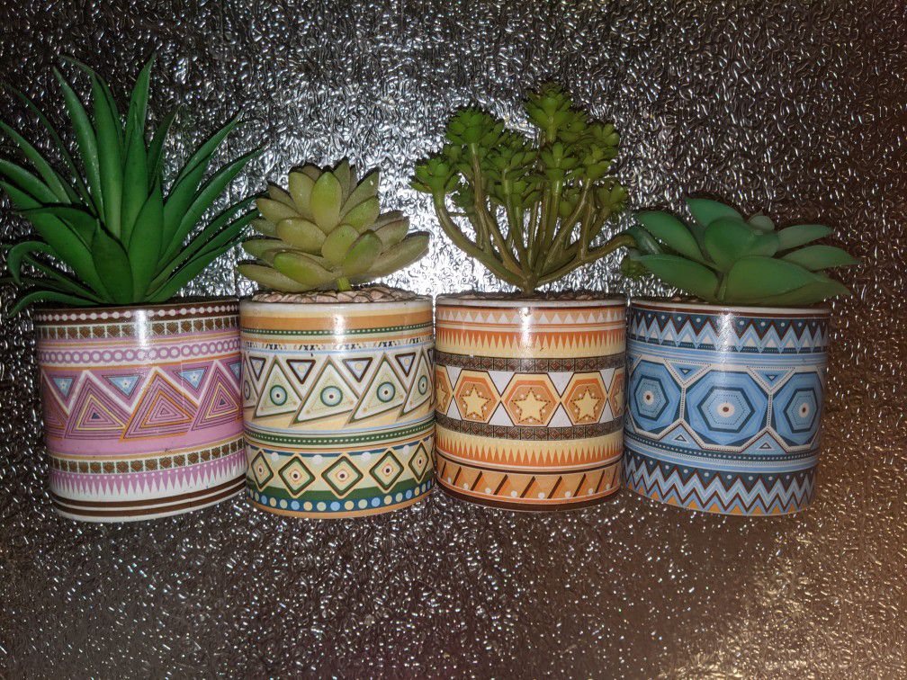 Geometric Ceramic Flower Pot Creative Office Desk Balcony Green Plant Potted Flower Pot Home Decoration (D 4pcs)


