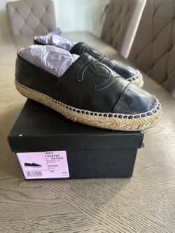 Used Chanel Black Lambskin Leather CC Espadrille-Size 38