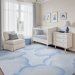 NEW Blue Clouds Cute Kids Area Rug Washable Baby Nursery Playroom Bedroom 5x7