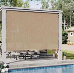 VICLLAX Outdoor Roller Shade 6' W×6' L, Patio Cordless Roller Blinds, Exterior Roll Up Shade with Spliced Design for Patio Porch Gazebo, Wheat