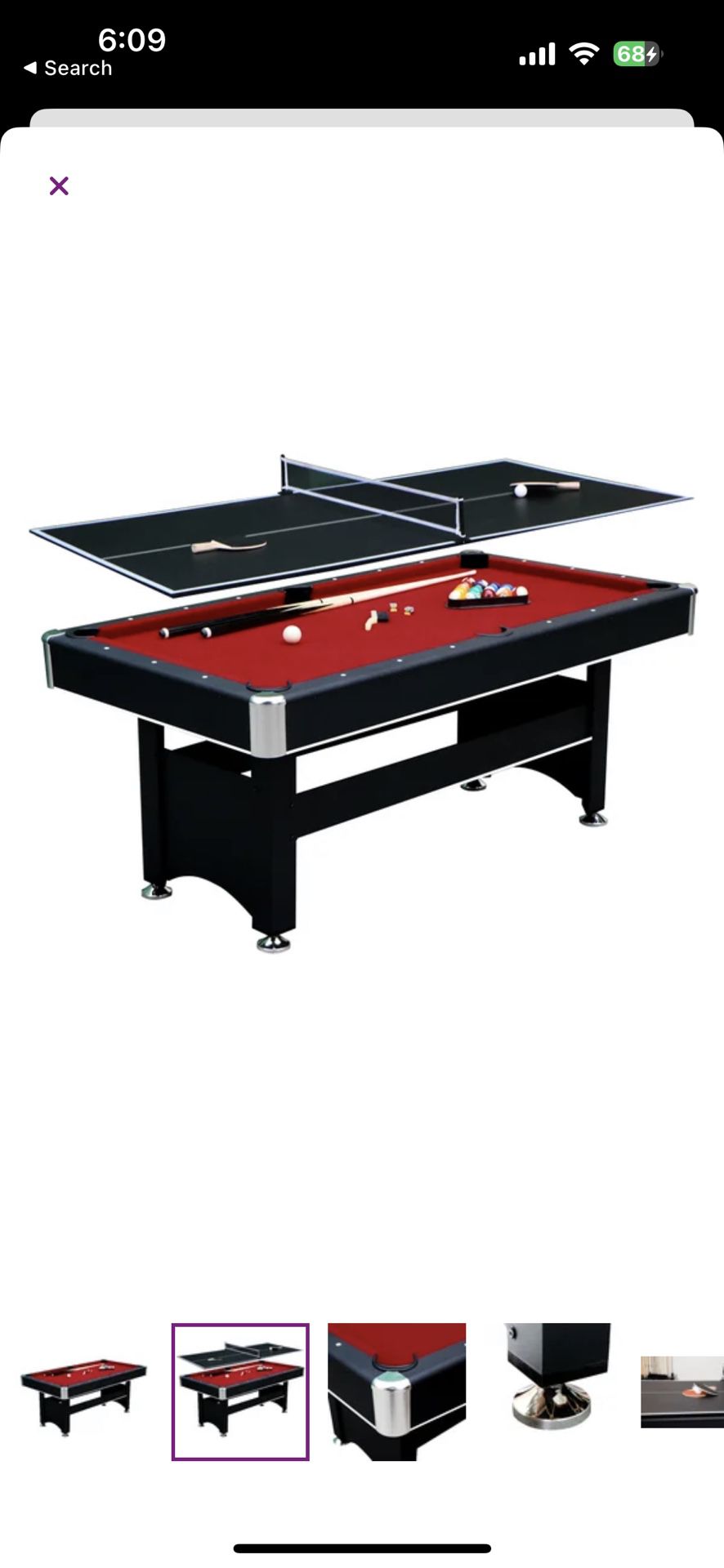 6 Foot Pool Table With Tennis Table 