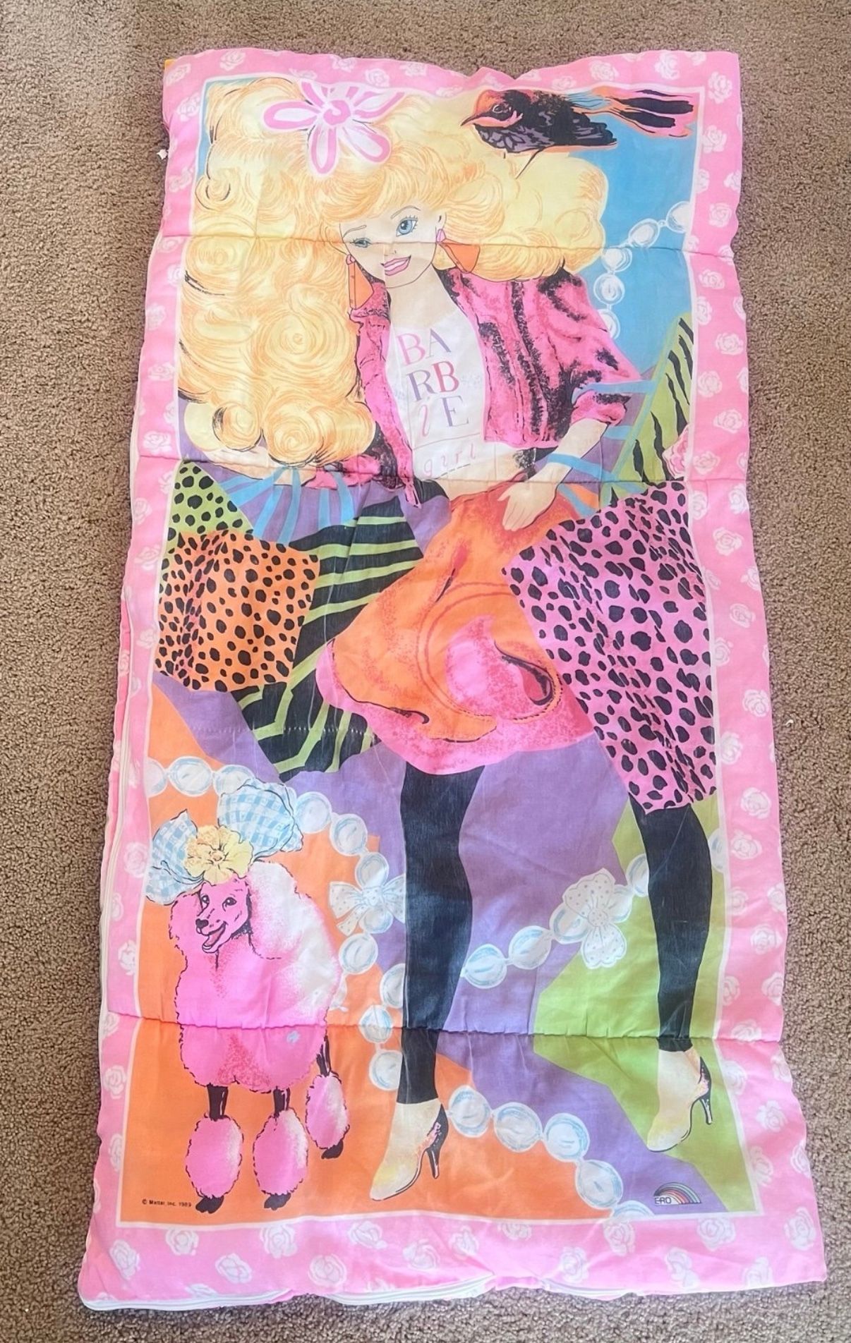 Vintage 1989 Rare Barbie & Poodle Sleeping Bag