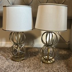 2 Gold stacked orb table lamp