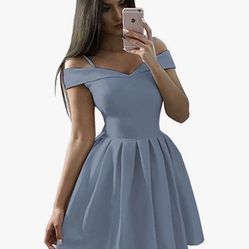 Off The Shoulder Satin Homecoming Dresses Cute Short A-Line Evening Party Prom Gown with Pockets