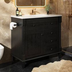 36 Inch Bathroom Vanity with Sink, Towel Holder & Adjustable Solid Wood Legs for