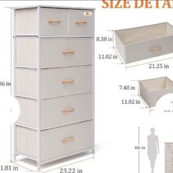 WHITE Fabric Dresser: Tall 6-Drawer Steel