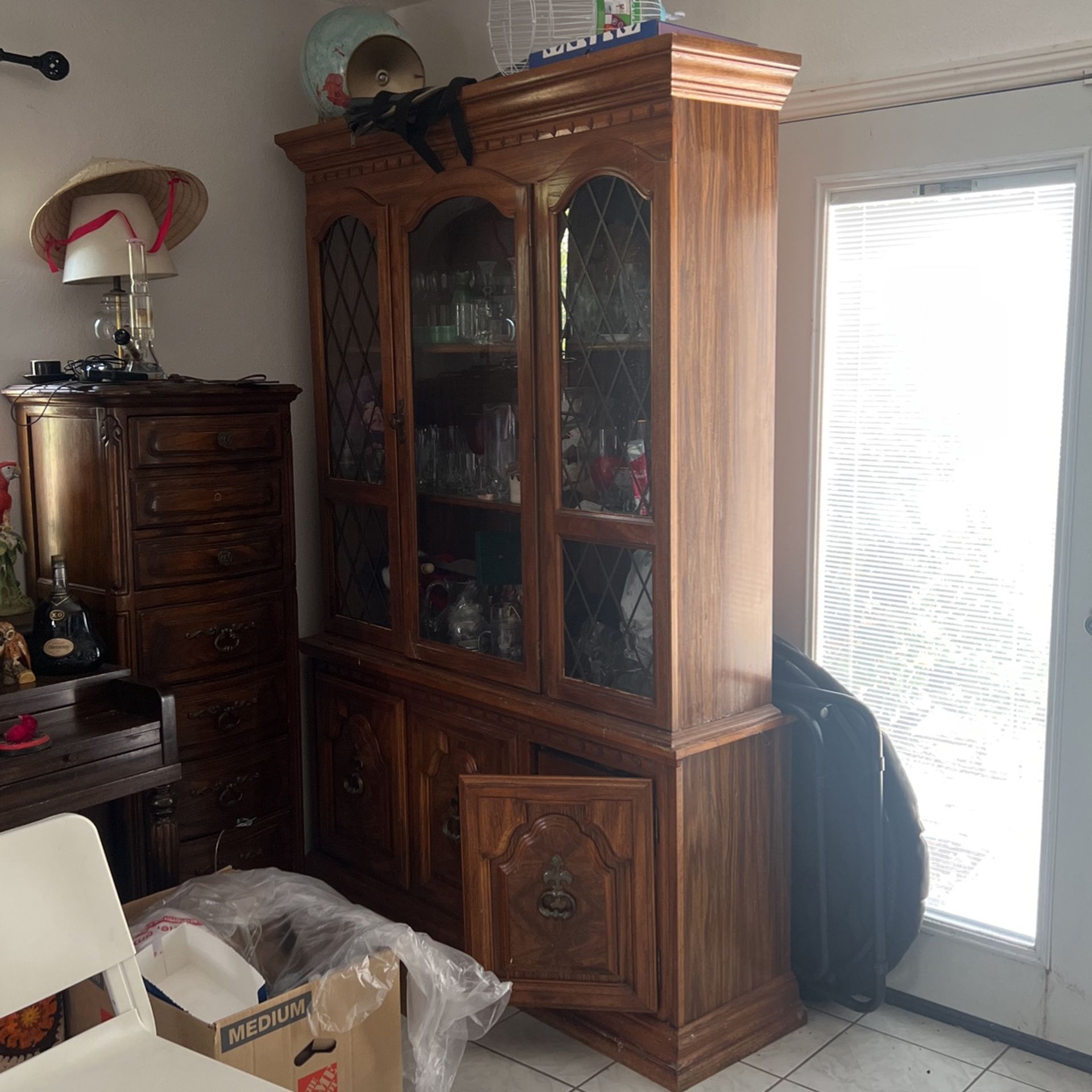 Vintage wooden glass cabinets