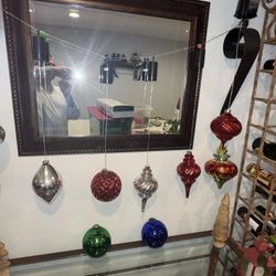 Lot of 10 antique & vintage large Christmas ornaments. 2 old rare German dark & blue heavy glass Kugels made in Germany original brass caps. Six light