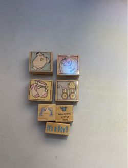 Retired rubber stamps. Baby themed