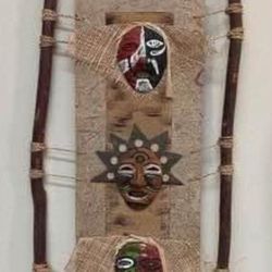 Reclaimed Wood Art Bohemian Unique Primitive Masks Stretched Artwork just $10 xox