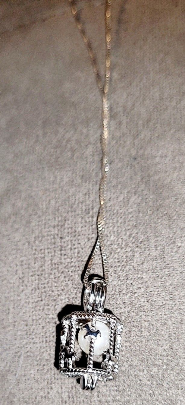 NEW 925 Sterling silver carousel pearl cage locket Pendant necklace with pearl (chain and oyster included)