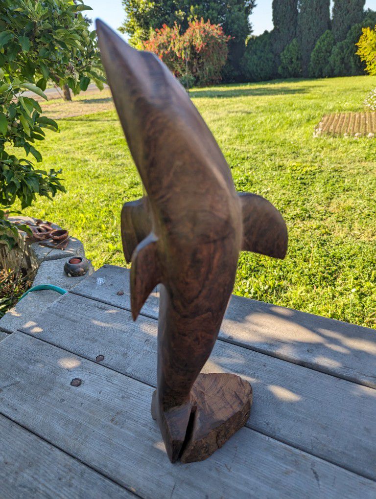 19" Ironwood Carved Dolphin Sculpture - Dark Wood Dolphin Statue - Wood Carved Dolphin Figurine