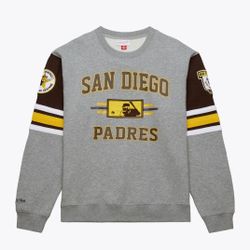 Men's Heather Gray San Diego Padres Vintage Logo Allover 4.0 Fleece Pullover Sweatshirt