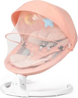Baby Swings for Infants, Bluetooth Infant Swing with Music Speaker, 3 Seat Positions, 5 Point Harness Belt, 5 Speeds and Remote Control - Portable Bab