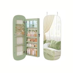 New SONGMICS LED Jewelry Cabinet Wall or Door Mounted Green Cream White