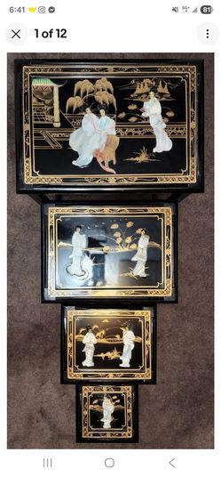 Chinese Lacquered  Mother of Pearl Decorated Set of 4  Nesting Tables