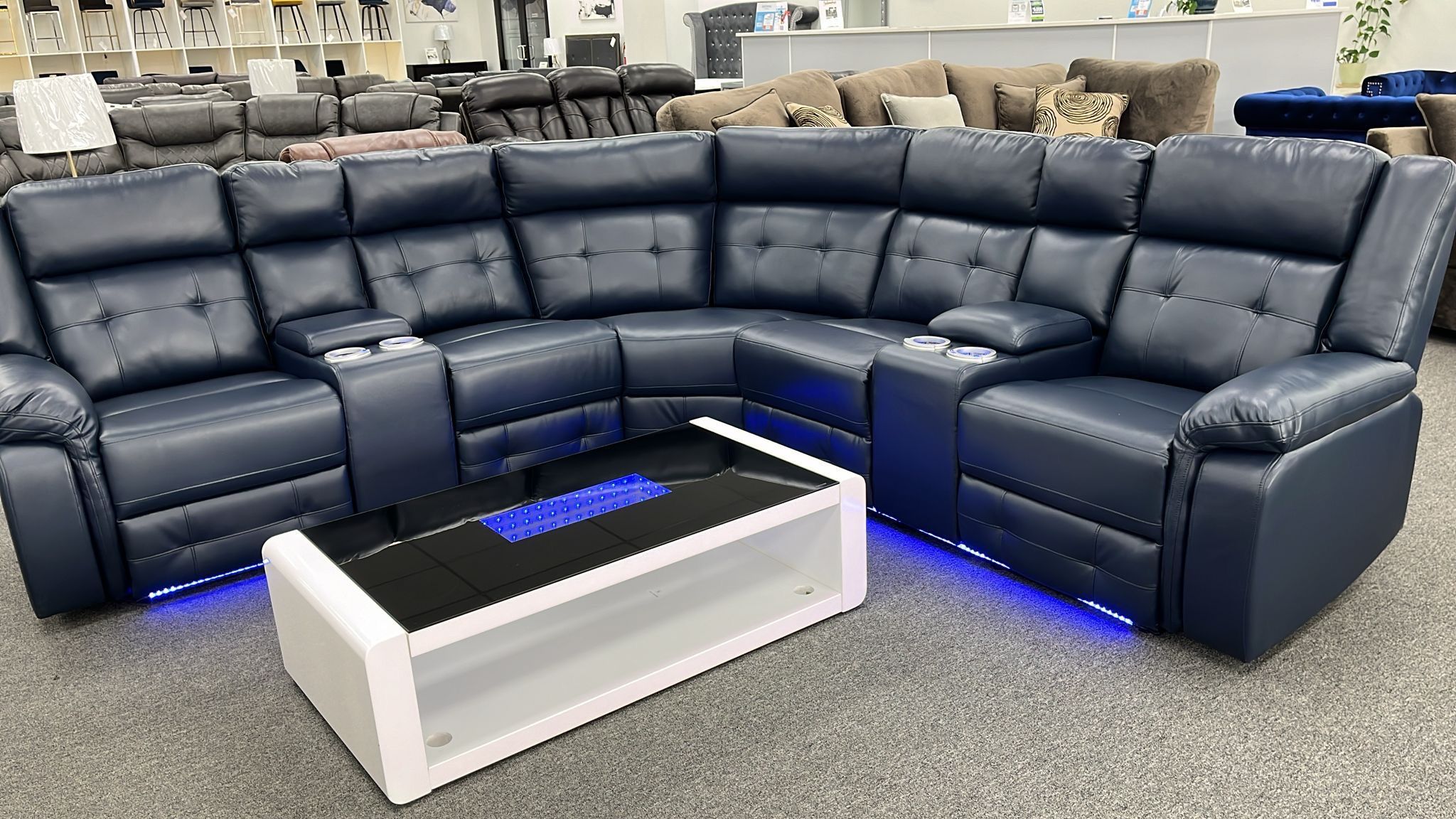 Elegant looking 3 Pc Power Leather gel Sectional w/Console & LED Light 