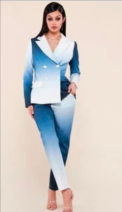 L'ATISTE Ombre Blue Double-Breasted Blazer & Tapered Pants