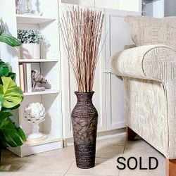  Floor Vase, Seagrass & Metal Vase with Dried Stems 38"x8" vessel, container, pottery, faux plants, fake plants, home decor, boho