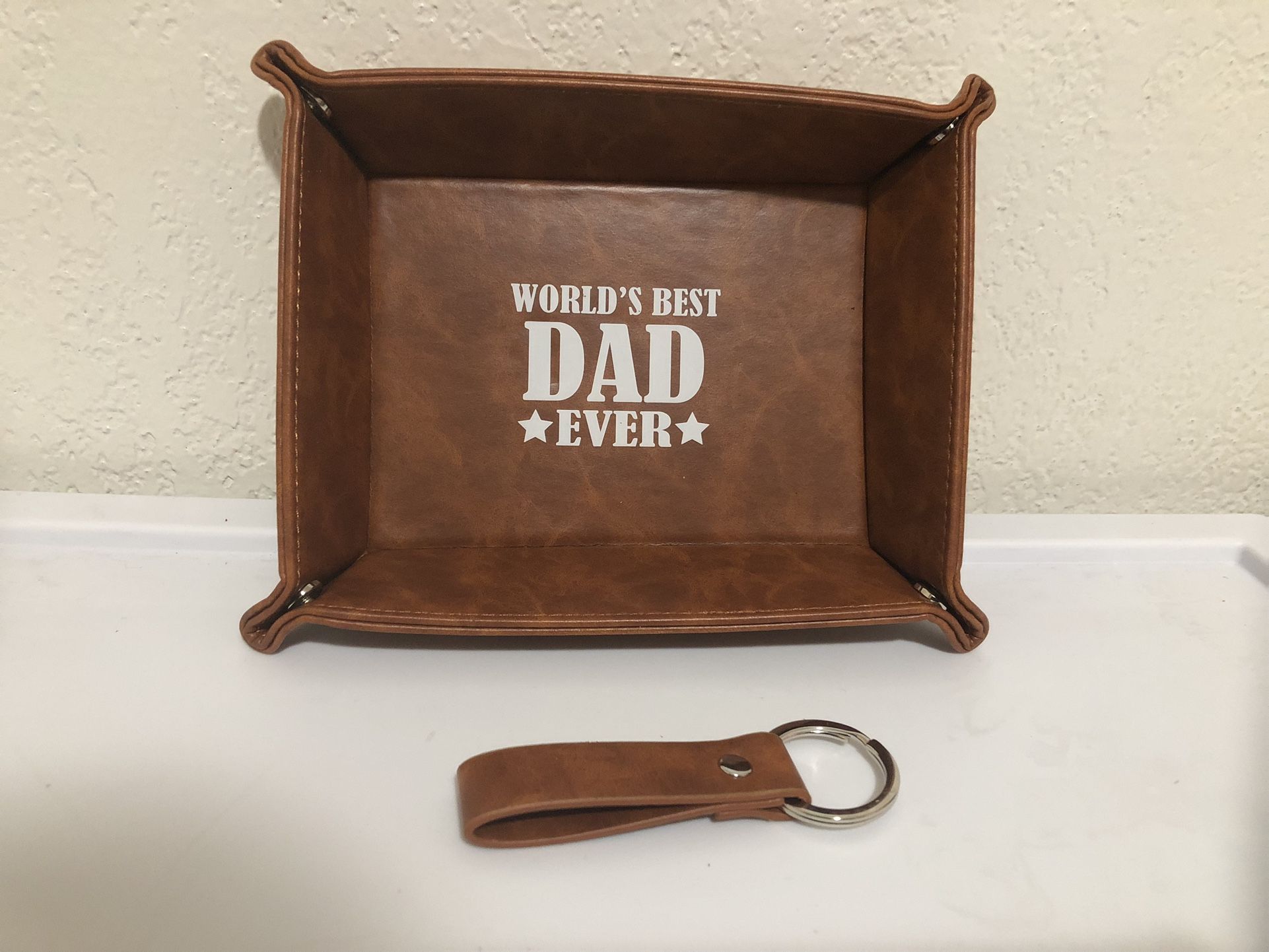 World's Best Dad Ever Leather Valet Tray, Birthday Gifts for Dad