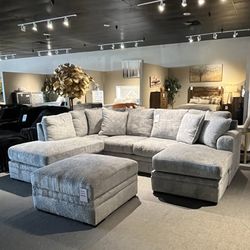 Light Grey 2pc Double Chaise Sectional Couch