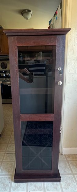 Tall Wood Wine Cabinet with Glass Door and Lock