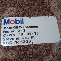 Vintage - 12" x 24" - Mobil Oilfield Lease Porcelain Sign 