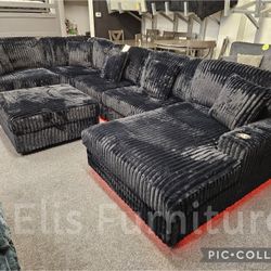 Brand New Oversize Corduroy Fabric Sectional 6 Pcs With LED Light, Cup holder & USB Outlet $1499 