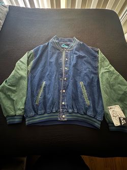 Denim and Green Varsity Bomber Jacket 5XL