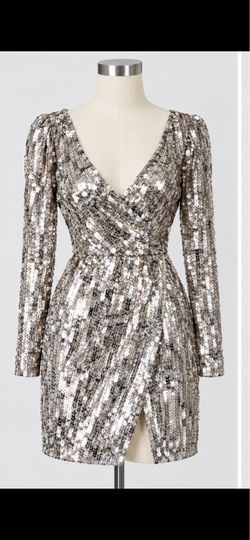 H&M Silver Sequin Long Sleeve Mini Dress