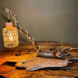 Handmade Driftwood Table Lamp Rustic Reclaimed Wood Cabin Lake House Decor