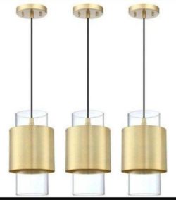 Set of 3 1 Light Hanging Indoor Kitchen Island Pendant Light 6" Drum Glass Shade Pendant Ceiling Light Fixtures Modern Farmhouse Dining Over Sink Gold